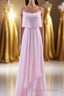 Pink Flounce Chiffon Straps A Line Long Bridesmaid Dresses