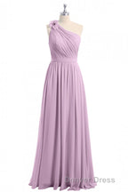 Dusty Purple One Shoulder Backless A Line Long Bridesmaid Dresses