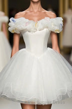 Cute White Tulle Short Prom Gown White Homecoming Dresses