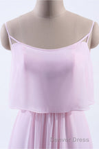 Pink Flounce Chiffon Straps A Line Long Bridesmaid Dresses