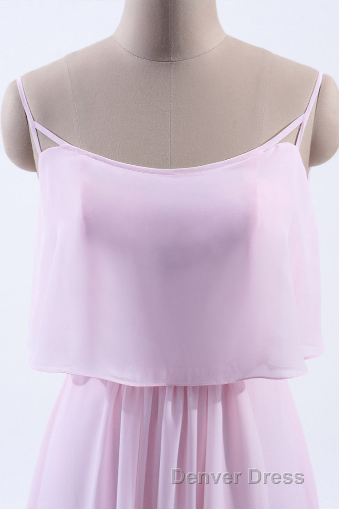 Pink Flounce Chiffon Straps A Line Long Bridesmaid Dresses