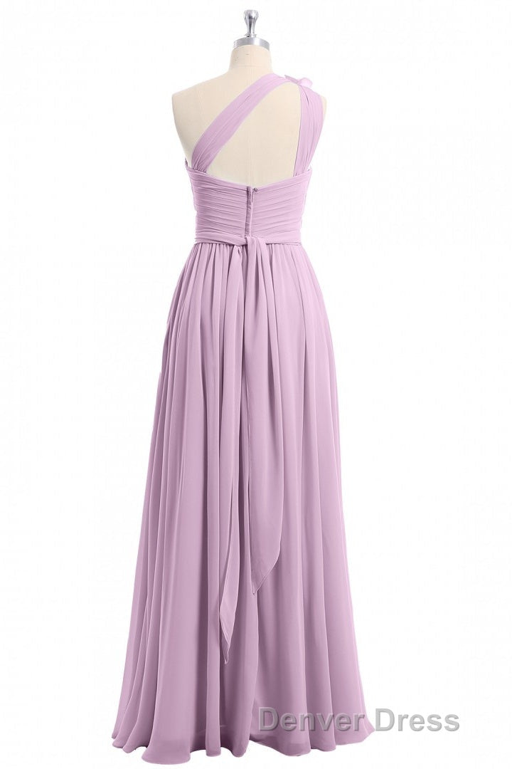 Dusty Purple One Shoulder Backless A Line Long Bridesmaid Dresses Secondary image