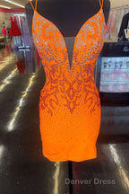 Royal Blue Beaded Plunge V Lace-Up Short Homecoming Dresses