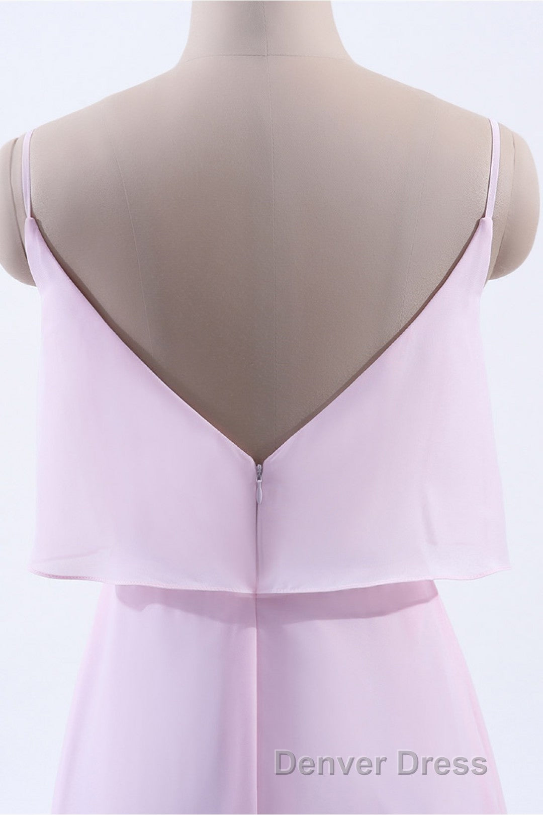 Pink Flounce Chiffon Straps A Line Long Bridesmaid Dresses