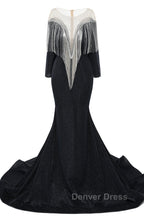 Deep V Neck Shiny Royal Blue Long sleeves Mermaid Prom Dresses