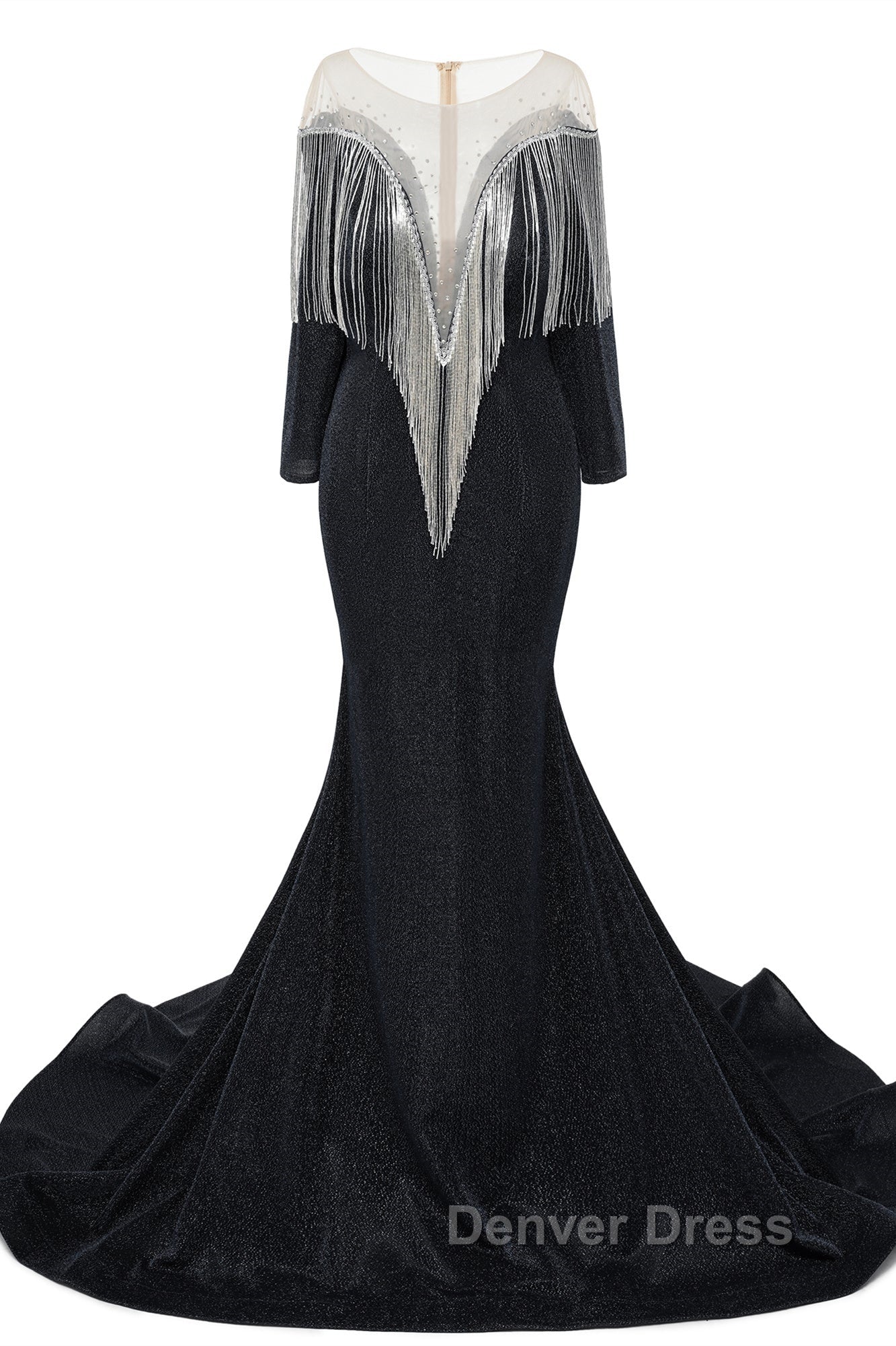 Deep V Neck Shiny Royal Blue Long sleeves Mermaid Prom Dresses