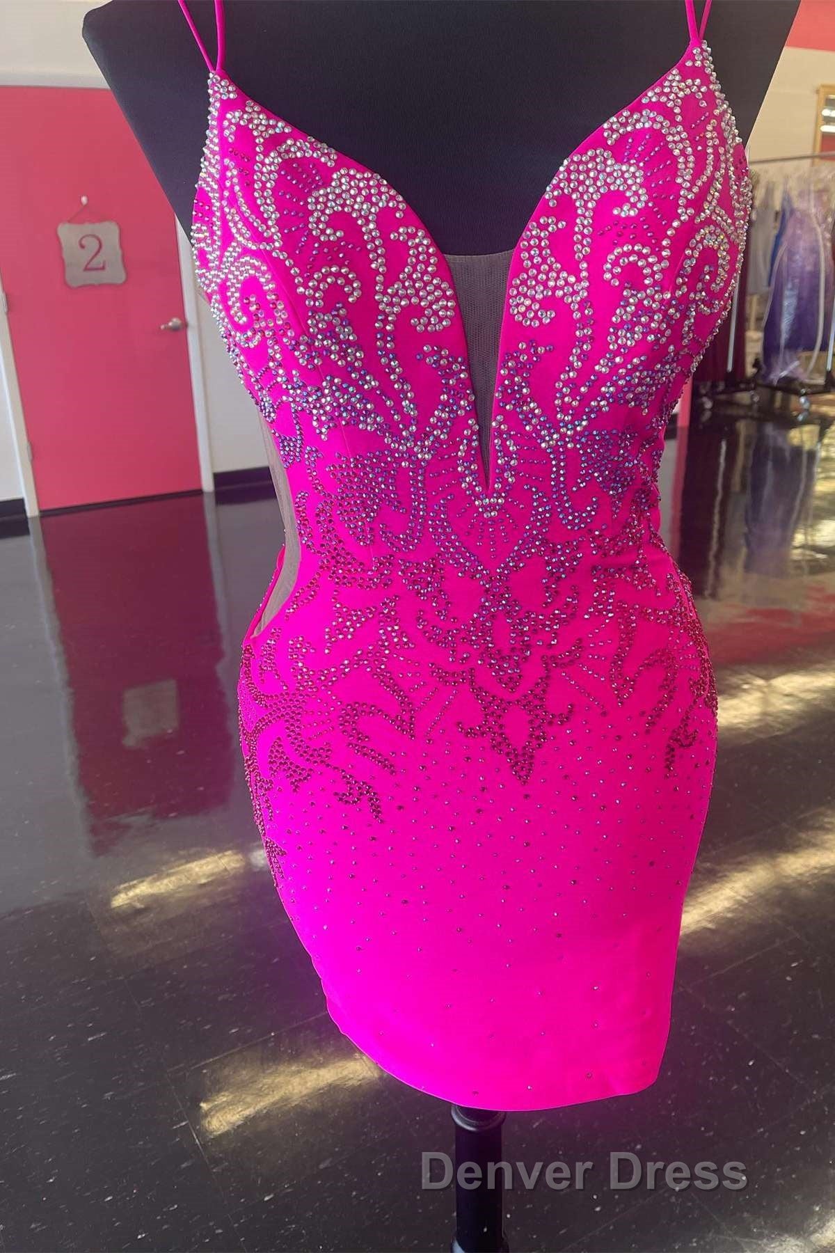 Royal Blue Beaded Plunge V Lace-Up Short Homecoming Dresses