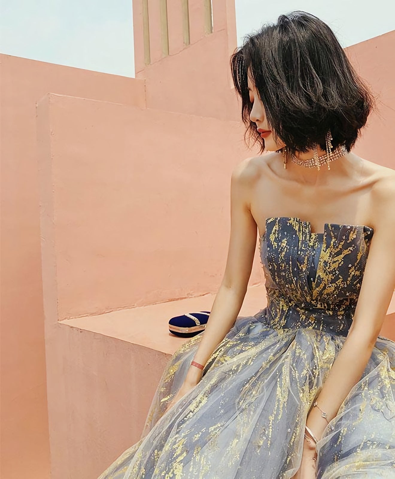 Unique Tulle Lace Long Prom Dress Tulle Prom Dresses