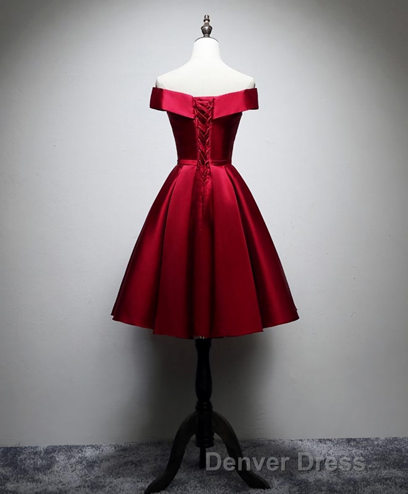 Simple Satin Burgundy Short Prom Dresses, Burgundy Homecoming Dresses Secondary image