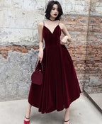 Simple Burgundy Tea Length Prom Dress Burgundy Bridesmaid Dresses