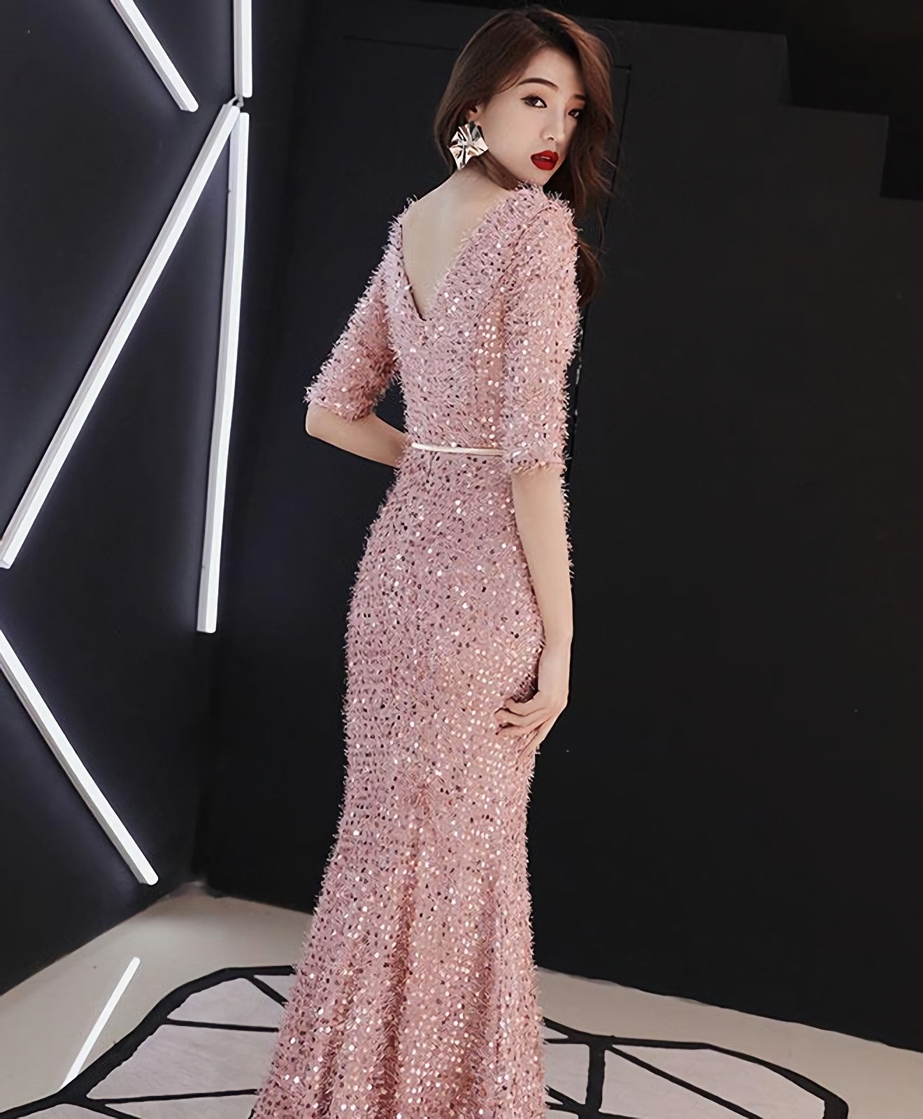 Pink Mermaid Long Prom Dress Pink Prom Dresses