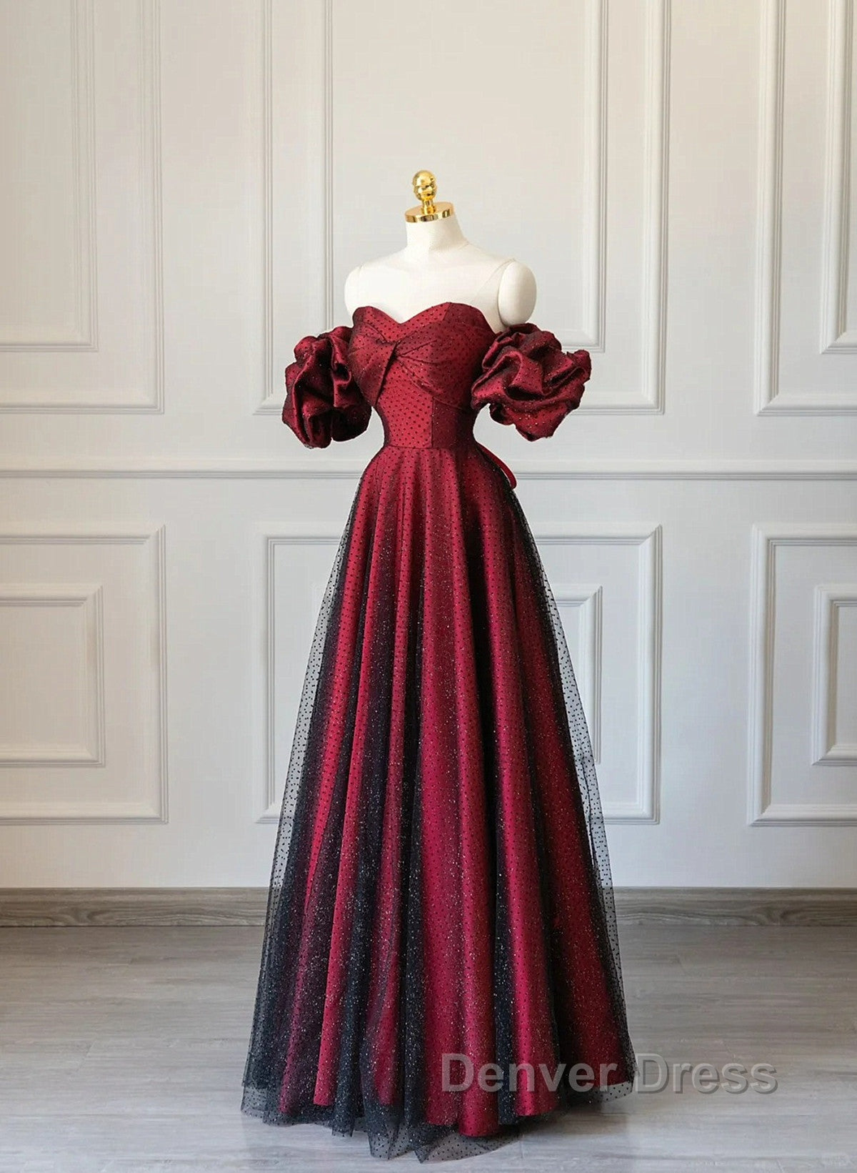 Off Shoulder Wine Red Sweetheart Tulle Prom Dress, A Line Wine Red Prom Dresses Secondary image
