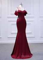 Wine Red Mermaid Sweetheart Straps Long Formal Dresses, Wine Red Prom Dresses