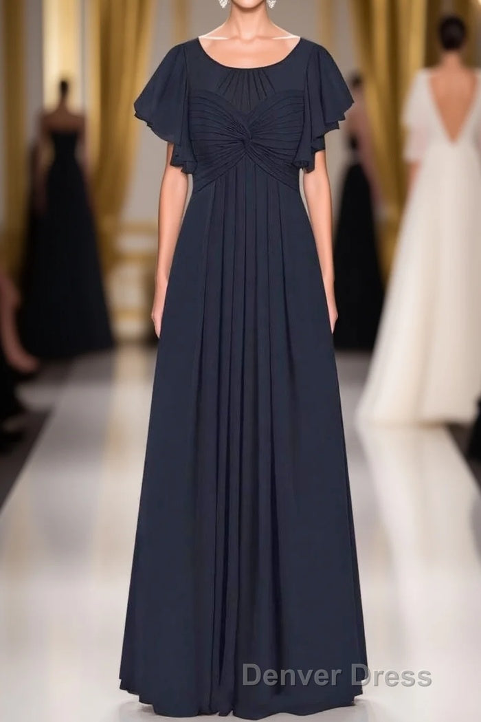 Black Chiffon Twist Front Ruffled Long Bridesmaid Dresses Main image