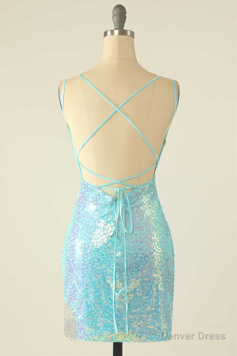 Light Blue Sequin Lace Up Mini Homecoming Dresses Secondary image