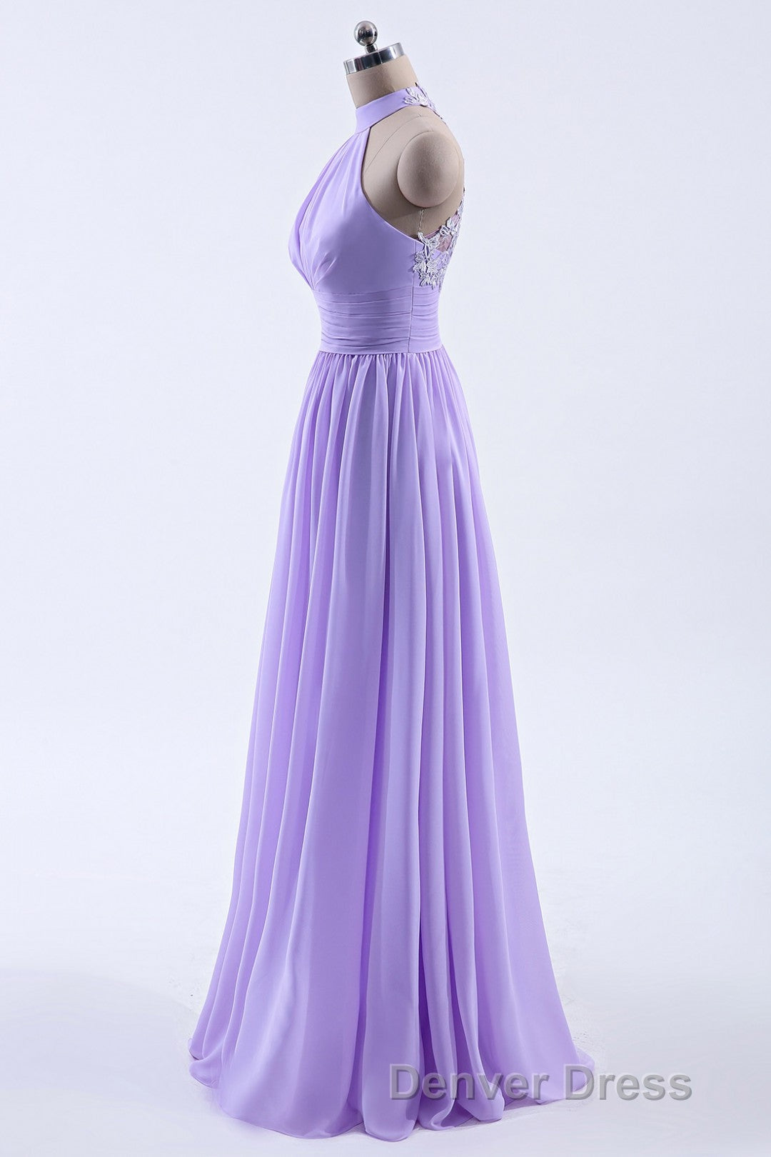 High Neck Lavender Chiffon Empire A Line Long Bridesmaid Dresses Secondary image