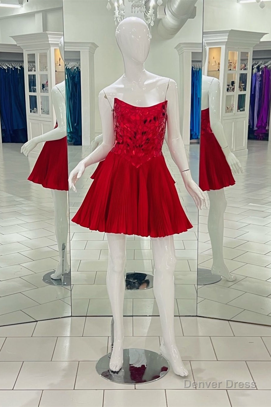 Red Strapless Mirror-Cut Sequins Top A-line Homecoming Dress Secondary image