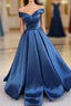 Simple Blue Satin Long Prom Dress, Blue Prom Dresses