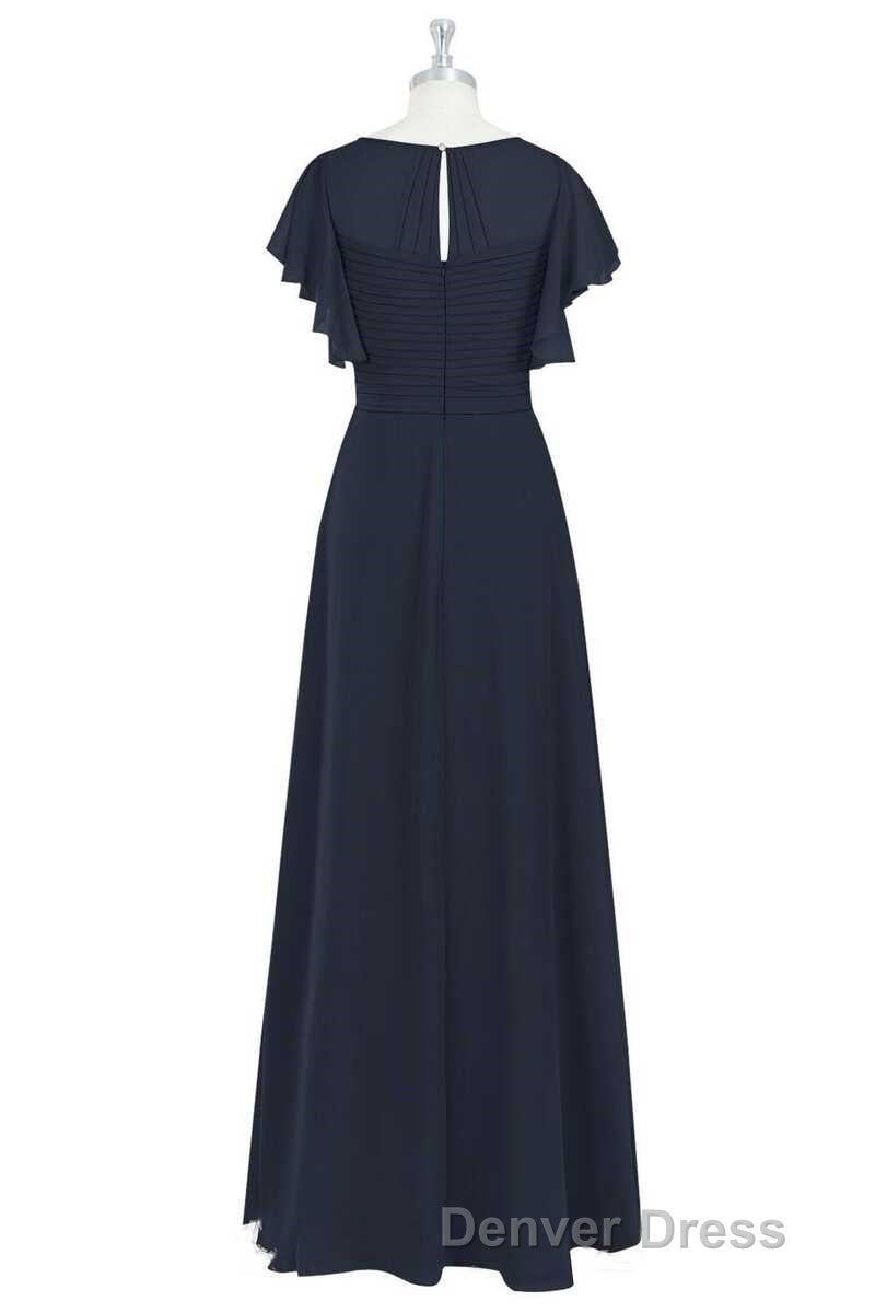 Black Chiffon Twist Front Ruffled Long Bridesmaid Dresses