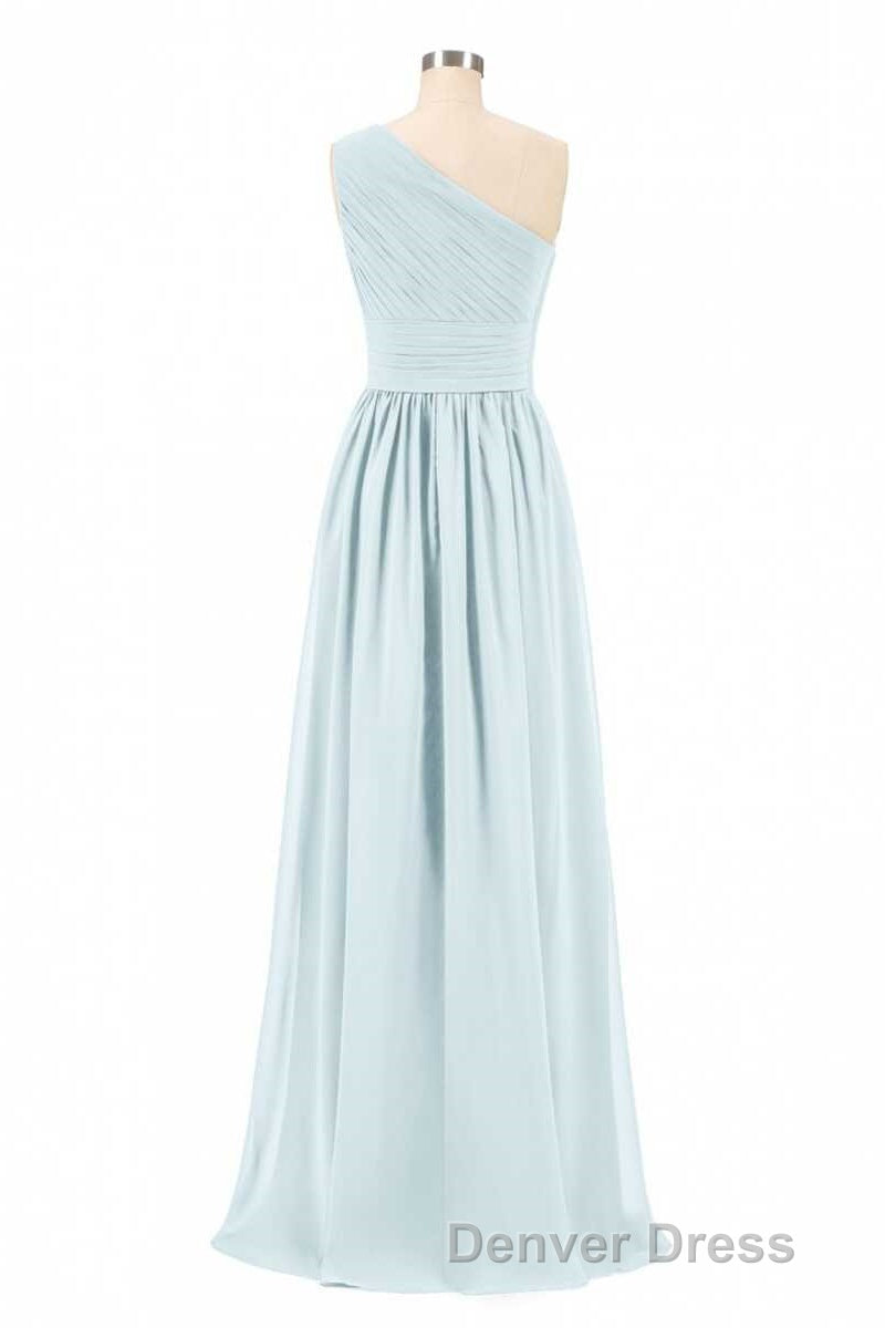 Dusty Blue Chiffon One Shoulder Banded Waist Bridesmaid Dresses Secondary image