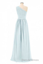 Dusty Blue Chiffon One Shoulder Banded Waist Bridesmaid Dresses