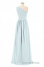Dusty Blue Chiffon One Shoulder Banded Waist Bridesmaid Dresses