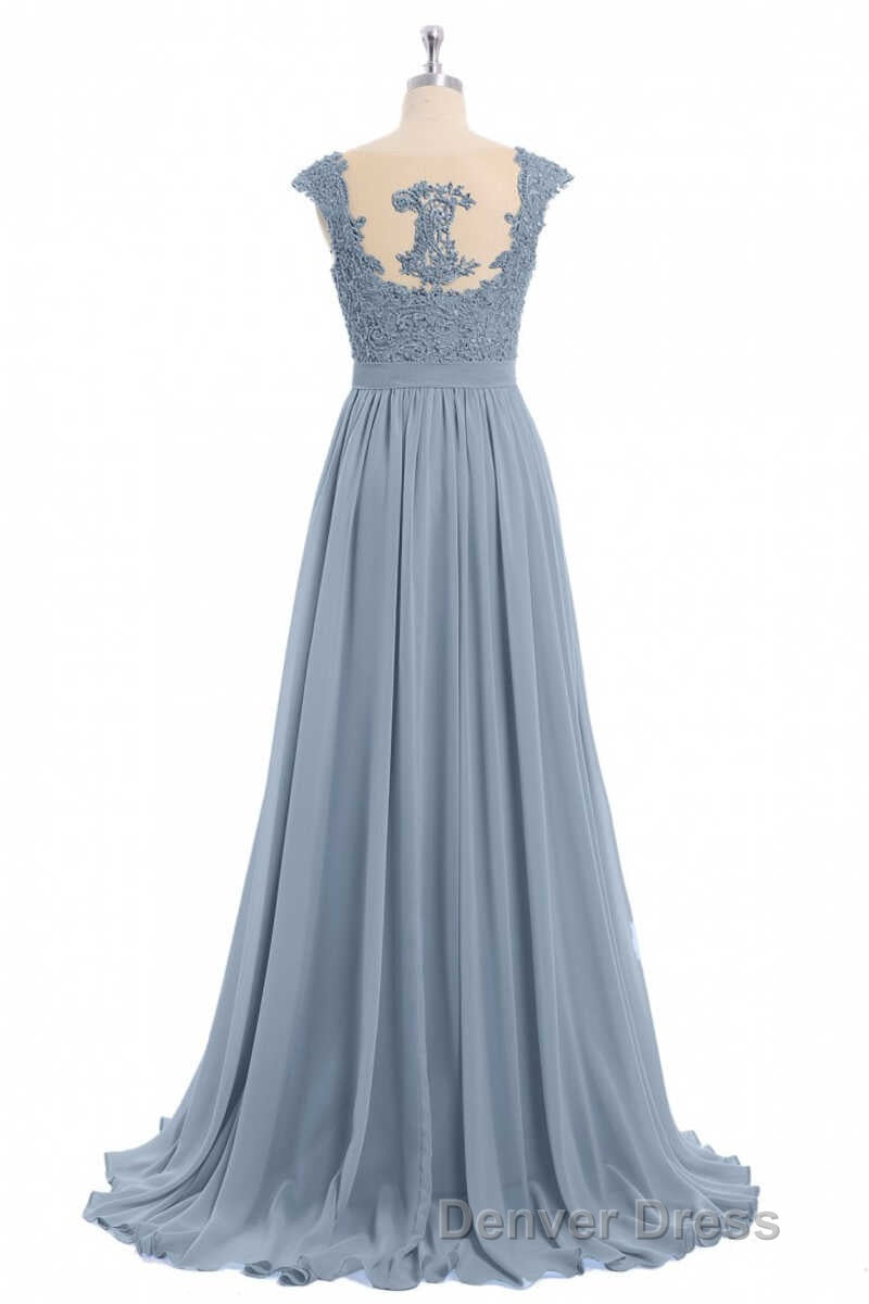 Dusty Blue Lace Cap Sleeve A Line Floor Length Bridesmaid Dresses Secondary image