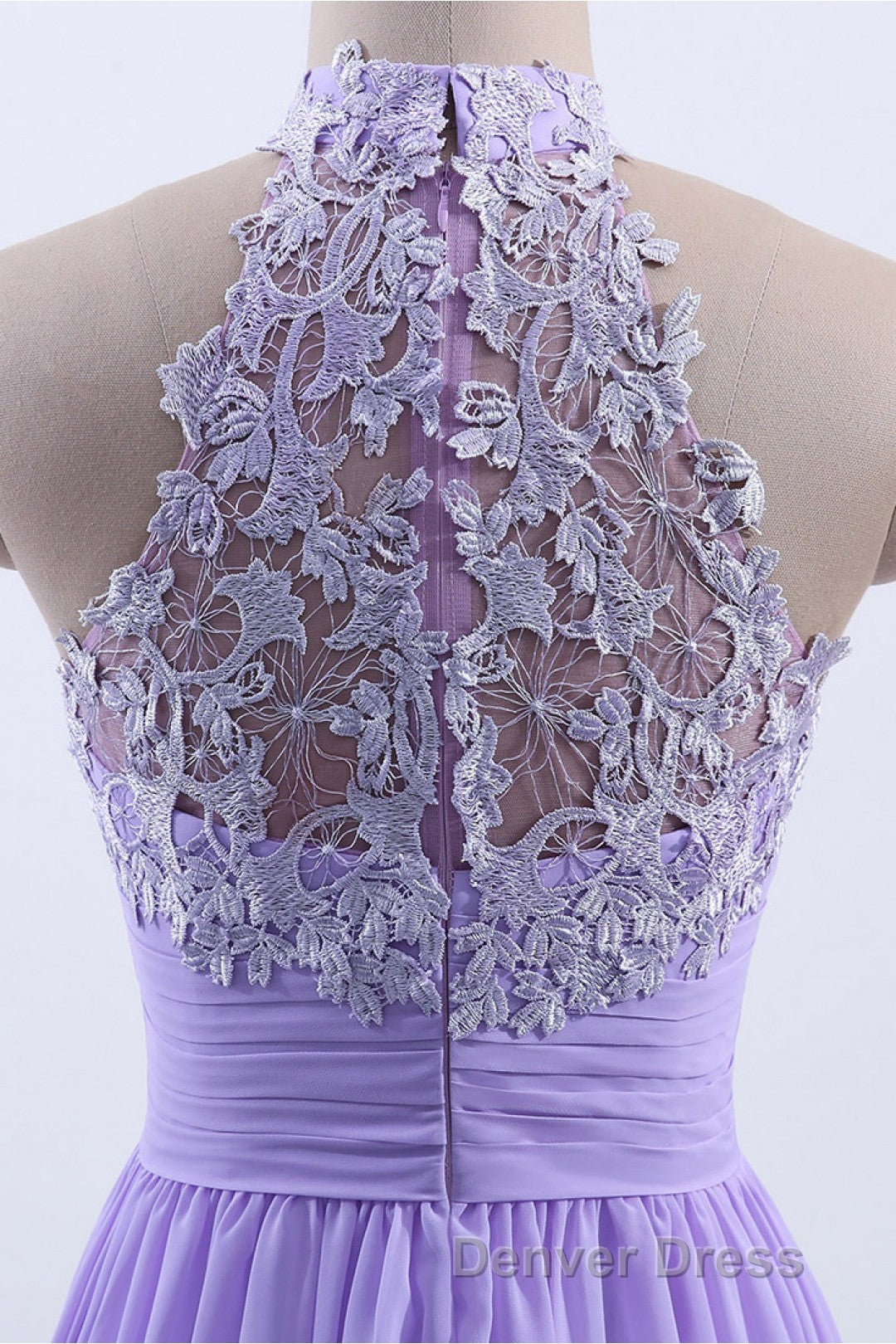 High Neck Lavender Chiffon Empire A Line Long Bridesmaid Dresses
