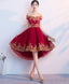 Burgundy Tulle Lace Short Prom Dress High Low Bridesmaid Dresses