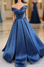 Simple Blue Satin Long Prom Dresses, Blue Formal Dresses
