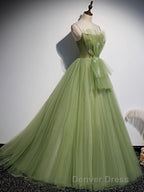 Green Tulle Long Prom Dresses, Green Tulle Formal Dresses