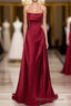 A Line Sleeveless Wine Red Satin Prom Dress, Wine Red Long Prom Dresses