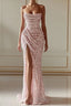 New Arrival Pink Sequins Sleeveless Prom Dresses With Split