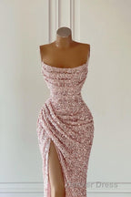 New Arrival Pink Sequins Sleeveless Prom Dresses With Split