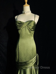 Green Chic Style Long Satin Sweetheart Party Dresses, Green Formal Dresses