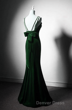 Green Mermaid Long Velvet Party Dresses, Green Straps Long Formal Dresses Prom Dresses