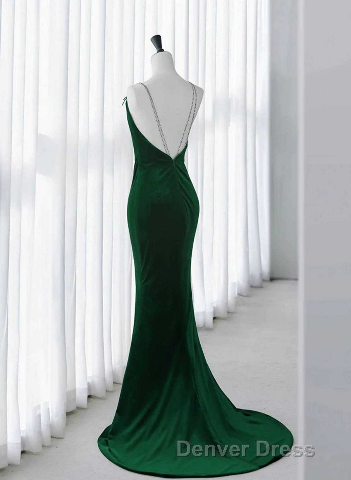 Green Velvet Mermaid Straps Long Formal Dresses, Green Evening Dresses Party Dresses Secondary image