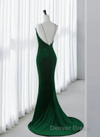 Green Velvet Mermaid Straps Long Formal Dresses, Green Evening Dresses Party Dresses