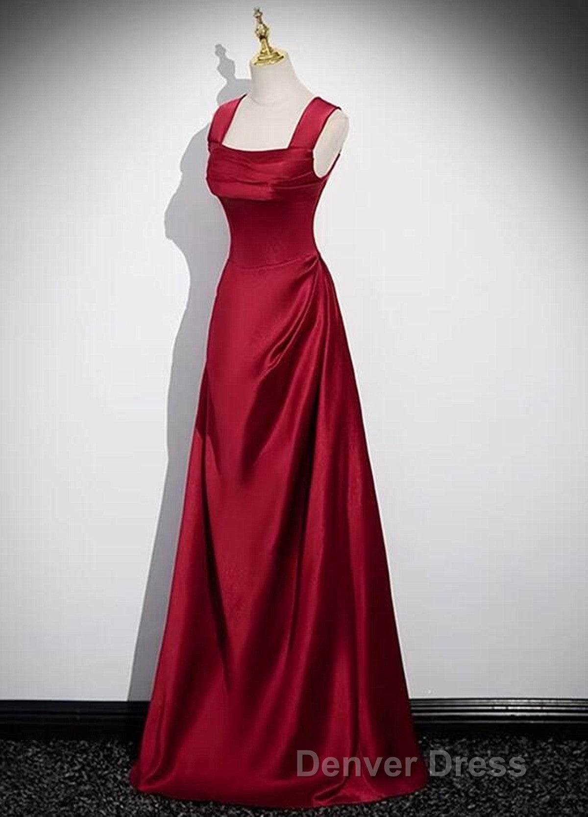 A Line Sleeveless Wine Red Satin Prom Dress, Wine Red Long Prom Dresses