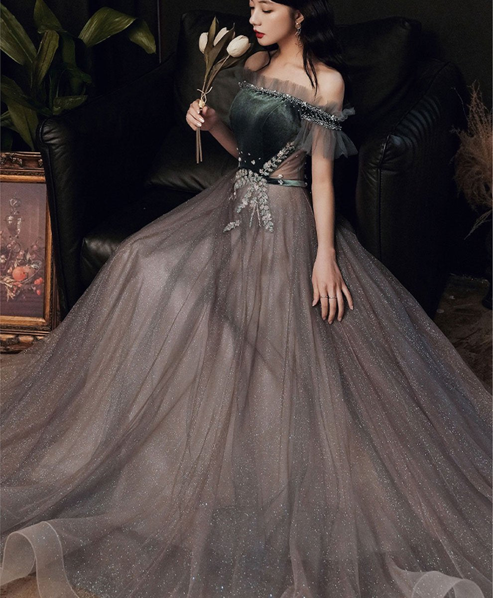 Green Tulle Sequin Long Prom Dress Green Prom Dresses