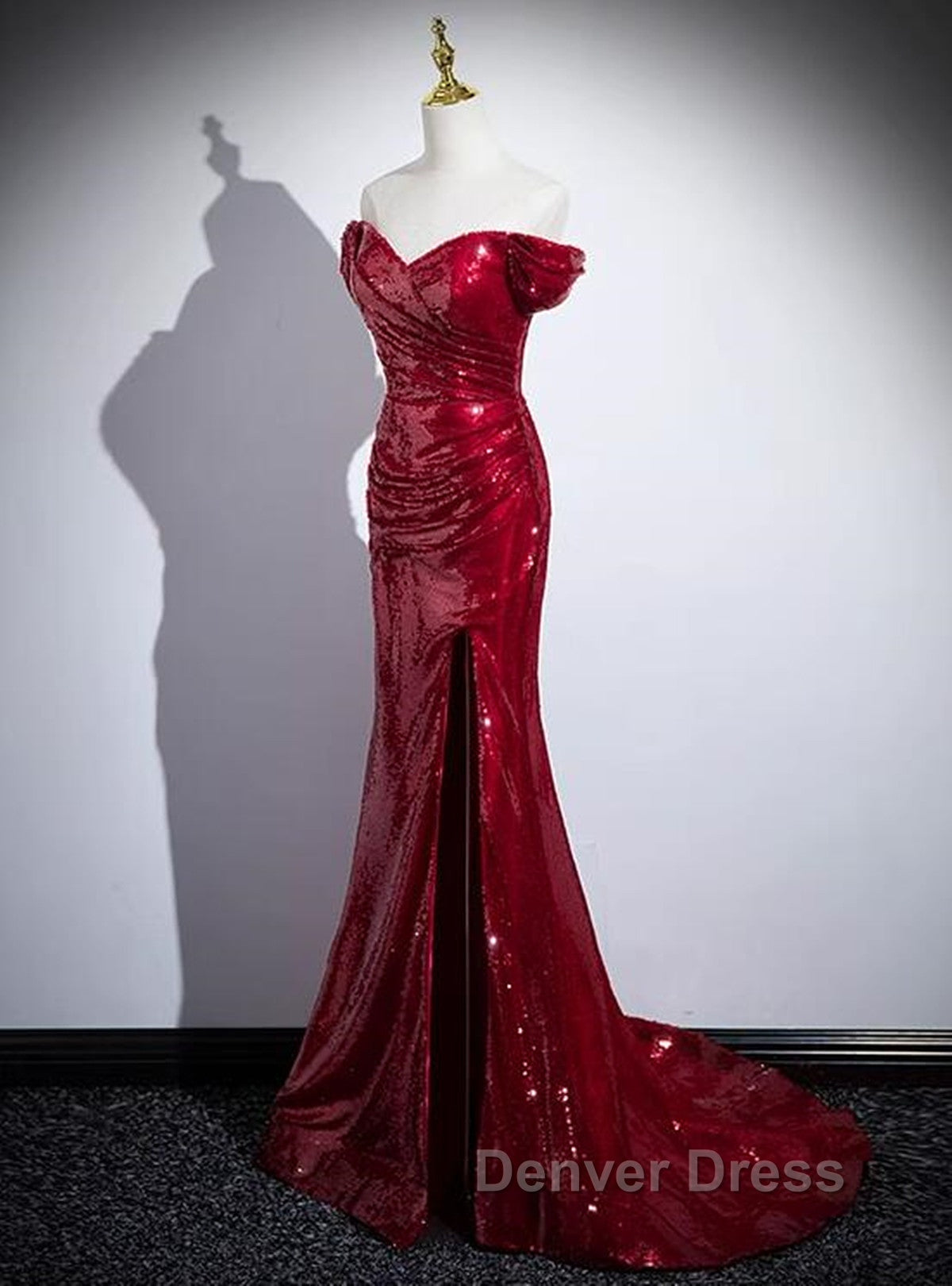 Dark Red Sequins Mermaid Sweetheart Prom Dress, Dark Red Prom Dresses