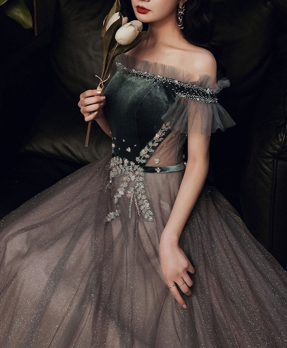 Green Tulle Sequin Long Prom Dress Green Prom Dresses