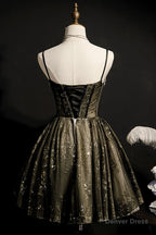 Princess A Line Beaded Spaghetti Straps Short Prom Dresses