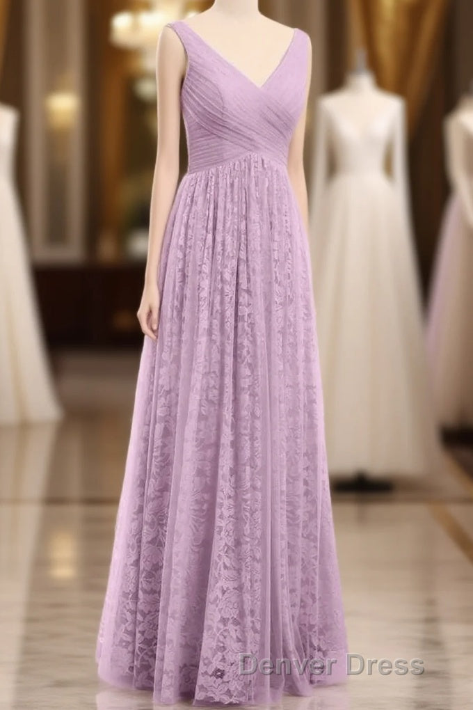 Dusty Purple Chiffon Jacquard V Neck A Line Long Bridesmaid Dresses Main image