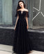 Black Tulle Off Shoulder Long Prom Dress, Black Prom Dresses