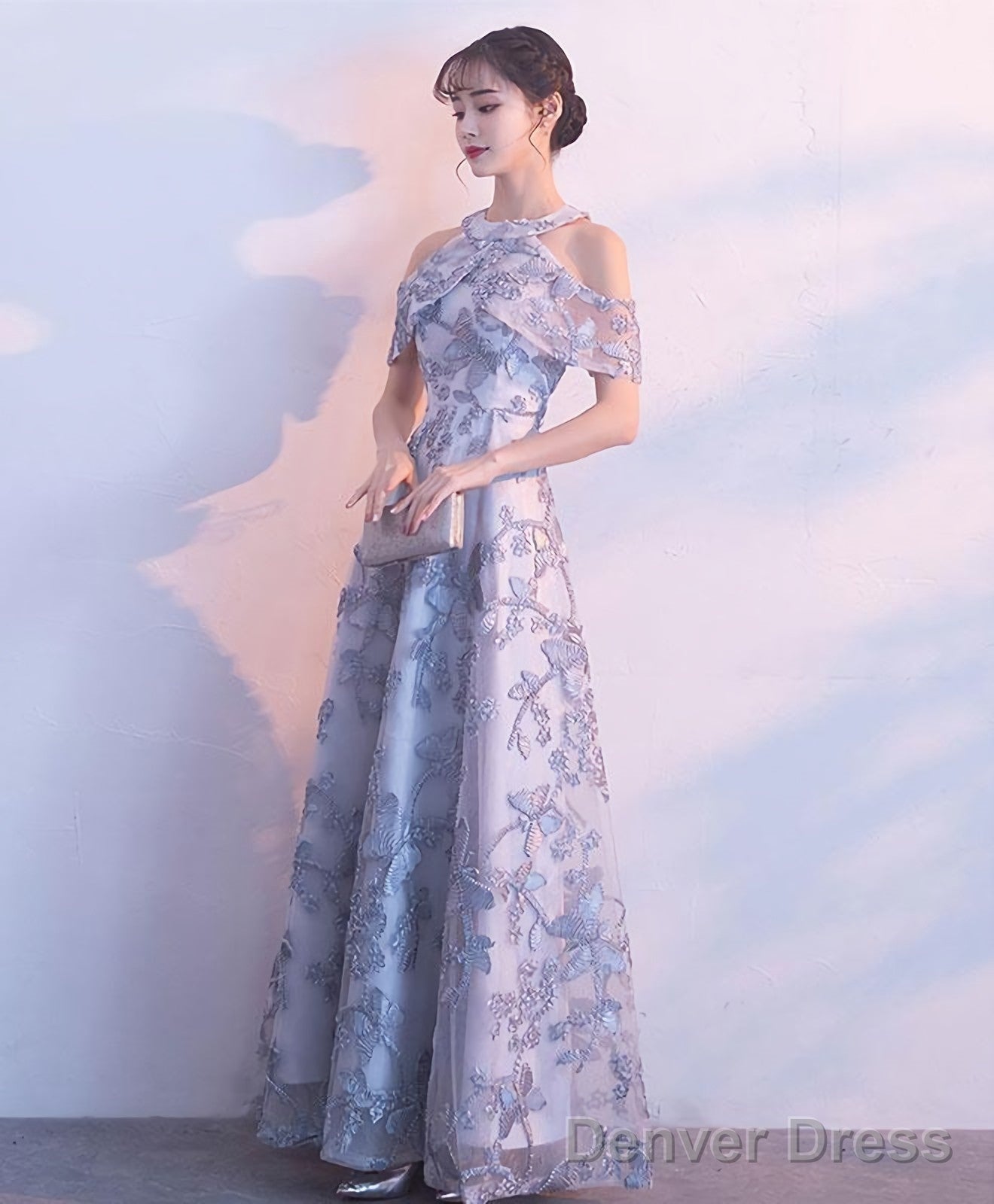 Gray Lace Long Prom Dress Gray Lace Bridesmaid Dresses