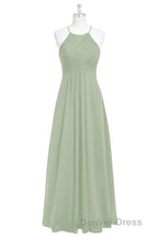 Sage Green Chiffon Halter Backless Long Bridesmaid Dresses
