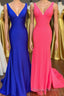 Royal Blue V-Neck Open Back Mermaid Long Prom Dresses
