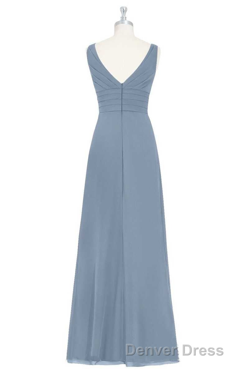 Dusty Blue V Neck Banded Waist Ruffled Long Bridesmaid Dresses Secondary image