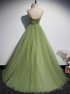 Green Tulle Long Prom Dresses, Green Tulle Formal Dresses